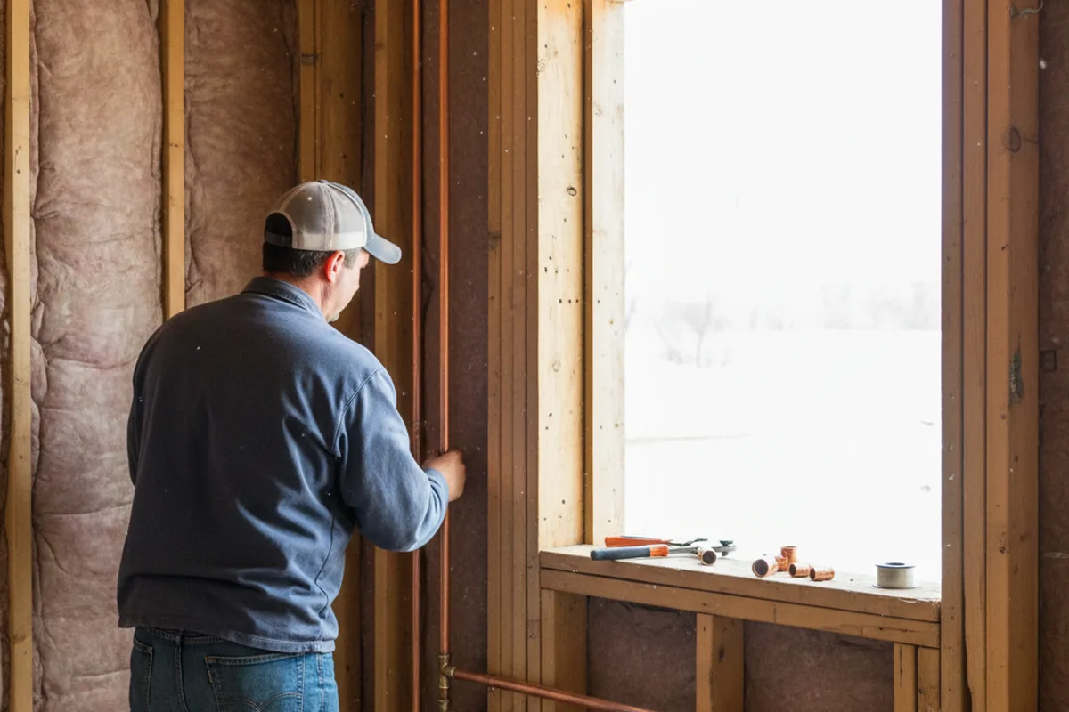 Licensed plumber running new copper supply lines in a Sheridan home